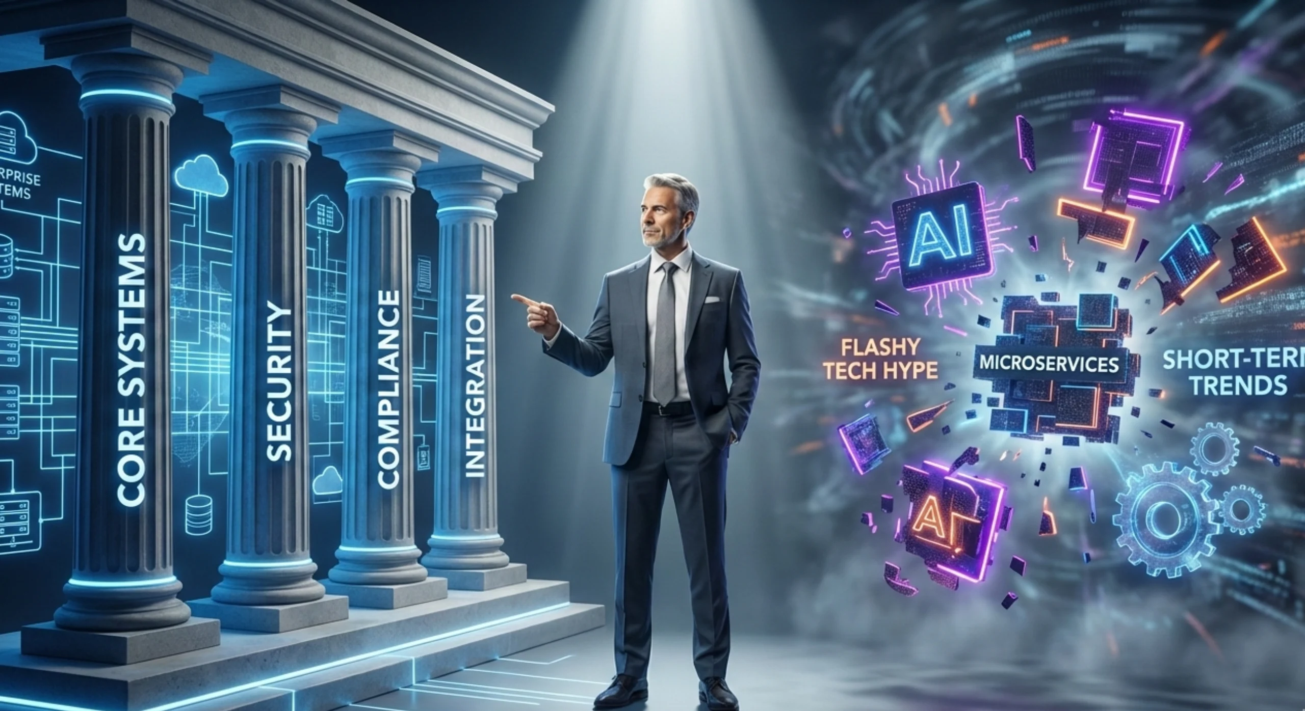 Enterprise leaders evaluating a long-term technology stack, balancing stability, integration, and maintainability over short-term hype.