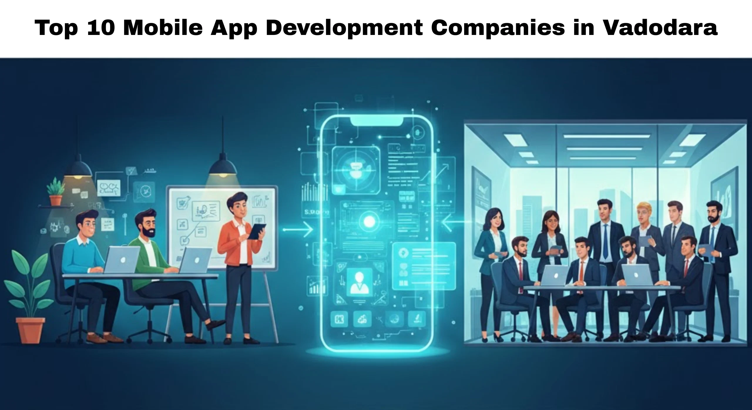 Baroda city view blended with mobile app and software development visuals