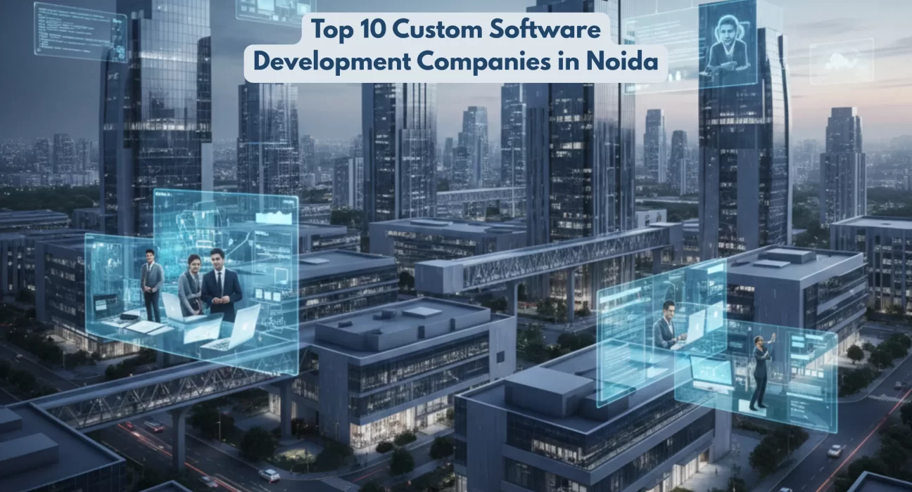 Top 10 custom software development companies in Noida showcasing leading IT firms, developers, and technology innovation