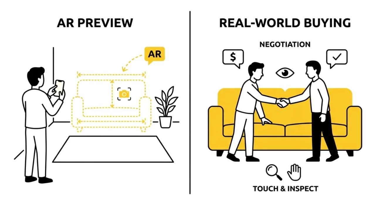 Augmented reality in online buying showing how furniture could appear in a real living space