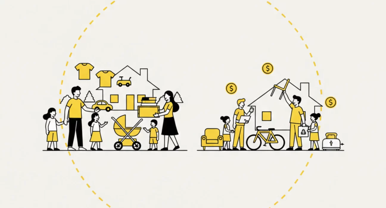 Families reducing waste through reuse by buying and selling items locally with sympl