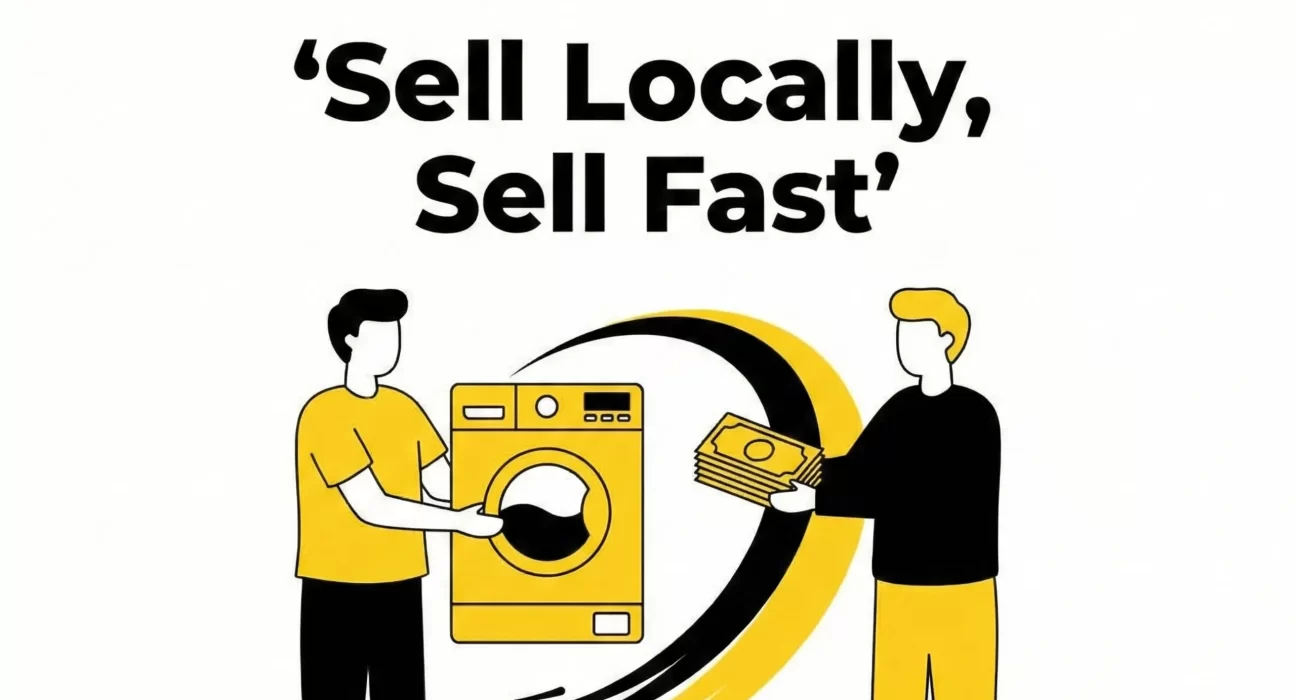 Seller selling washing machine to local buyer – example of local buying and selling in India
