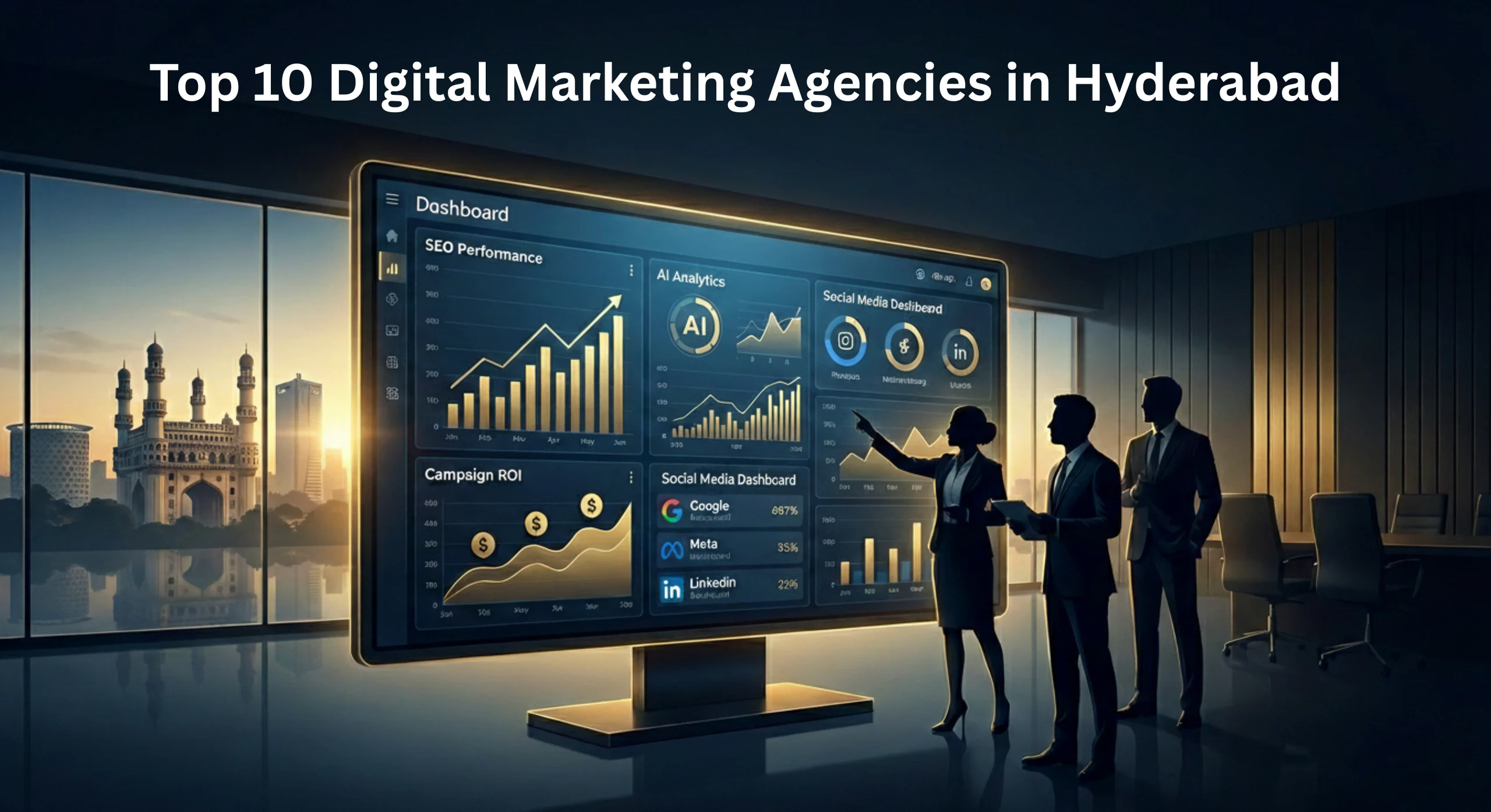 Top 10 Digital Marketing Agencies in Hyderabad with HITEC City and Gachibowli skyline