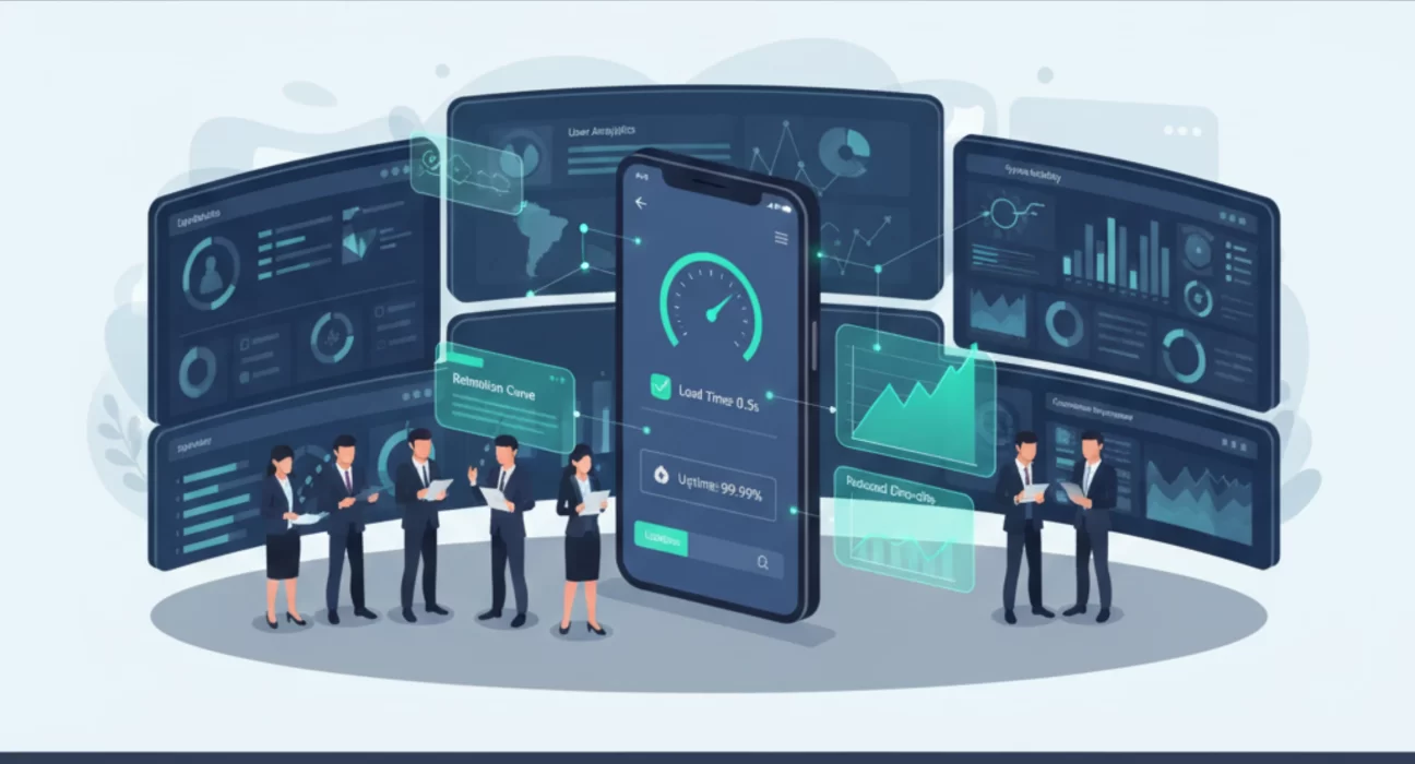Enterprise mobile app performance and user retention with analytics dashboards and reliable user experience